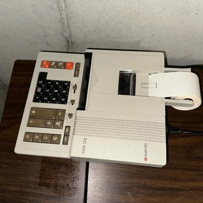 DROP LEAF TYPEWRITER TABLE WITH CALCULATOR AND PAPER CUTTER