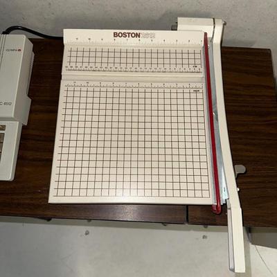 DROP LEAF TYPEWRITER TABLE WITH CALCULATOR AND PAPER CUTTER