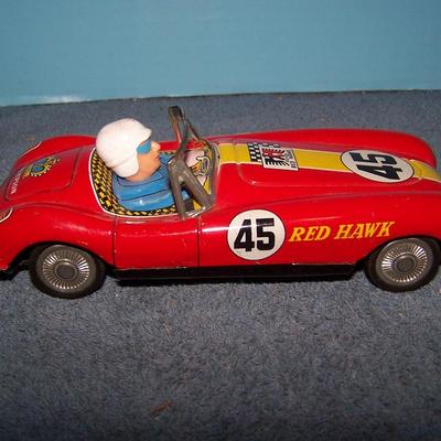 LOT 180 GREAT VINTAGE TIN LITHO RED HAWK RACE CAR FRICTION YONEZOWA/JAPAN