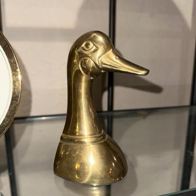 BRASS GOOSE HEAD BOOKENDS & CHOKIN PLATE
