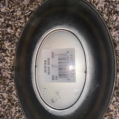 PEWTER SOAP DISH, BRONZE SHOWER HEAD, AND WASTE CAN, TAYLOR SCALE AND SEAT CUSHION