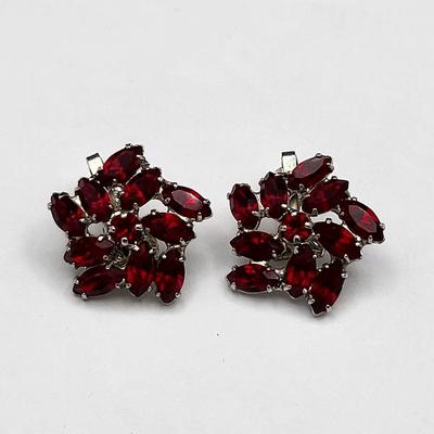 Deep Red Rhinestone B. DAVID Pin & Earring Set