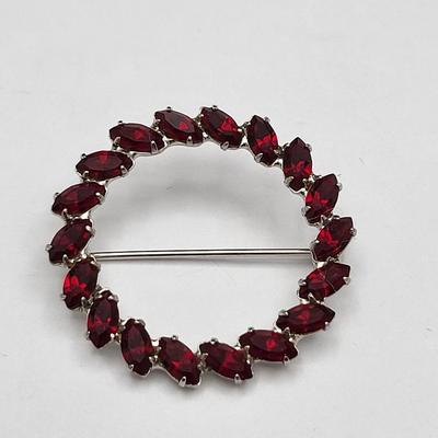 Deep Red Rhinestone B. DAVID Pin & Earring Set
