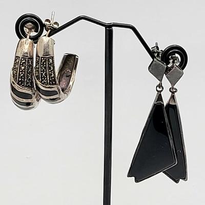 Two Pairs Sterling Silver & Onyx Earrings 22.3gr