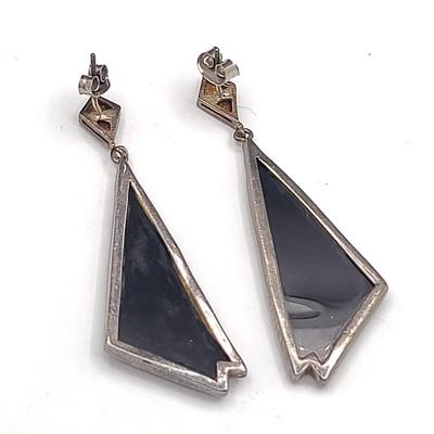Two Pairs Sterling Silver & Onyx Earrings 22.3gr