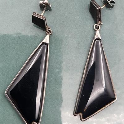 Two Pairs Sterling Silver & Onyx Earrings 22.3gr