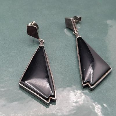 Two Pairs Sterling Silver & Onyx Earrings 22.3gr