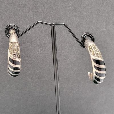 Two Pairs Sterling Silver & Onyx Earrings 22.3gr