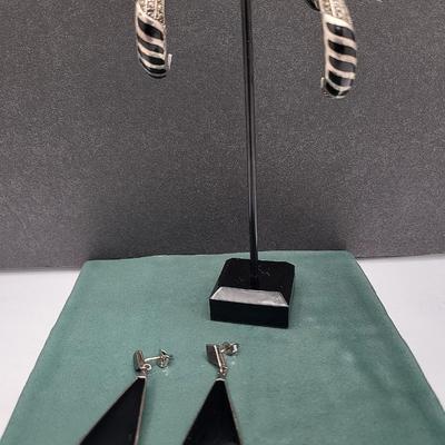 Two Pairs Sterling Silver & Onyx Earrings 22.3gr