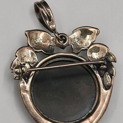 Victorian-Style Sterling Marcasite Onyx Earrings & Cameo Brooch 17.1gr