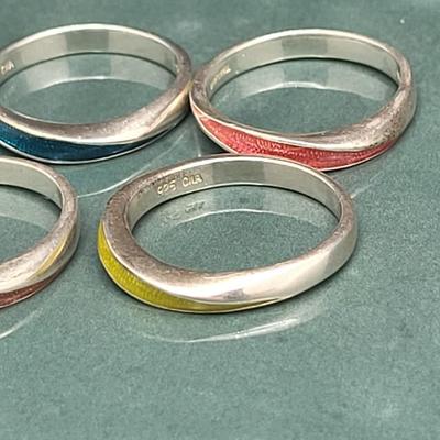 Vintage Sterling & Enameled Stacking Rings 13.8gr
