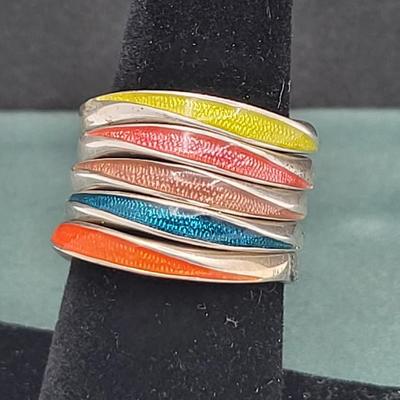 Vintage Sterling & Enameled Stacking Rings 13.8gr