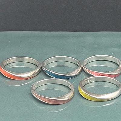 Vintage Sterling & Enameled Stacking Rings 13.8gr