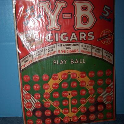LOT 212 GREAT VINTAGE Y-B CIGARS 1938 BASEBALL PUNCH CARD/BOARD