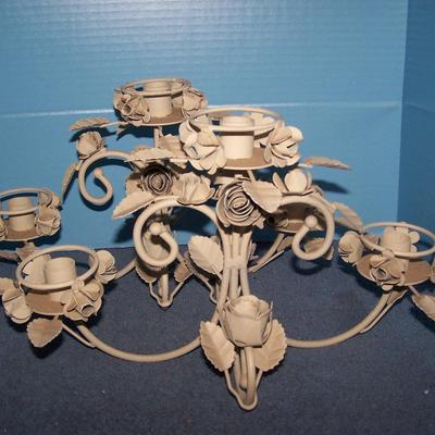 LOT 220 MCM METAL TOLEWARE PAIR FLOWER/ROSE LG CANDLEHOLDERS