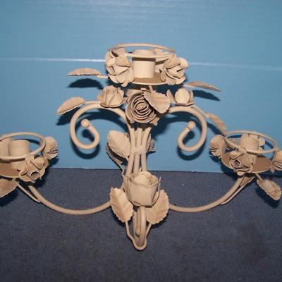 LOT 220 MCM METAL TOLEWARE PAIR FLOWER/ROSE LG CANDLEHOLDERS