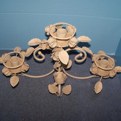 LOT 220 MCM METAL TOLEWARE PAIR FLOWER/ROSE LG CANDLEHOLDERS