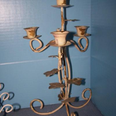 LOT 221 WONDERFUL MCM METAL TOLEWARE CANDLESTICK & HANGING BASKET
