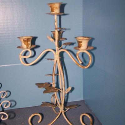 LOT 221 WONDERFUL MCM METAL TOLEWARE CANDLESTICK & HANGING BASKET