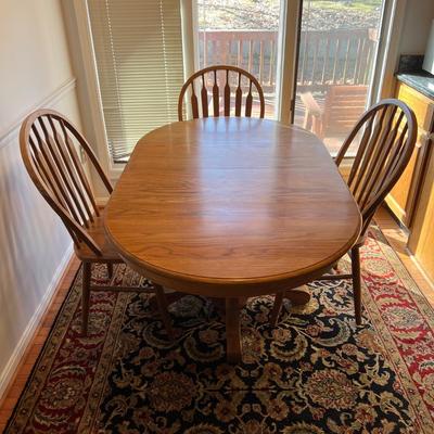 Round Solid Wood Kitchen Table w. 3 Chairs & Two 12" Extenders