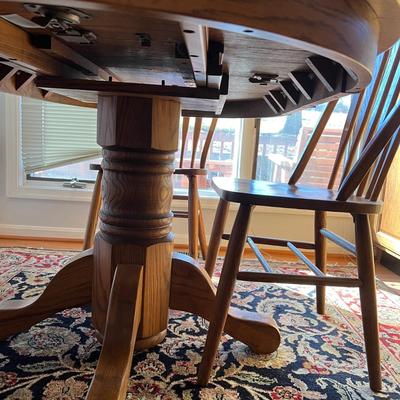 Round Solid Wood Kitchen Table w. 3 Chairs & Two 12" Extenders