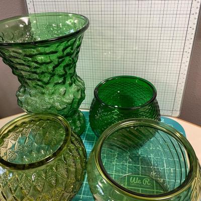 Green glass vases
