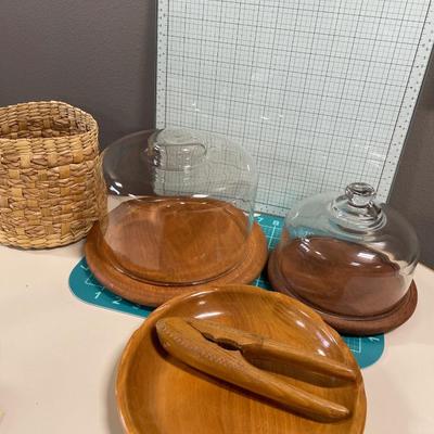 Glass covered trays & nutcracker