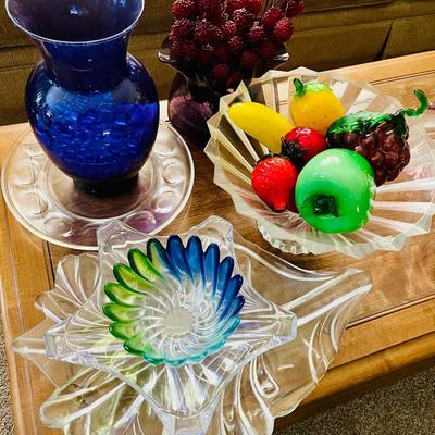 Glass Fruit and Cobalt Vase Lot