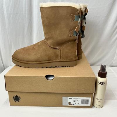 Lot A 107 NIB UGG Bailey Bow II Shimmer Chestnut Size 9