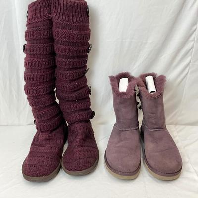 Lot A 124 UGG Bailey Bow II Short - Wine Size 7 (gently worn) & NEW Mukluks Slouch Sweater Boots