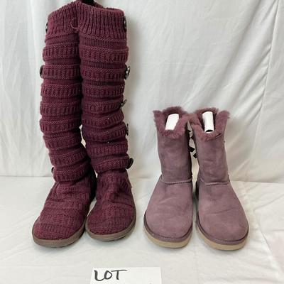 Lot A 124 UGG Bailey Bow II Short - Wine Size 7 (gently worn) & NEW Mukluks Slouch Sweater Boots