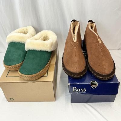 Lot A 126 NIB LLBean Wicked Good Sheepskin Slipper (size 8) & NIB Bass Grizzly Slippers (size 9)