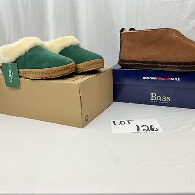 Lot A 126 NIB LLBean Wicked Good Sheepskin Slipper (size 8) & NIB Bass Grizzly Slippers (size 9)