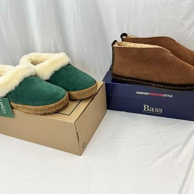 Lot A 126 NIB LLBean Wicked Good Sheepskin Slipper (size 8) & NIB Bass Grizzly Slippers (size 9)