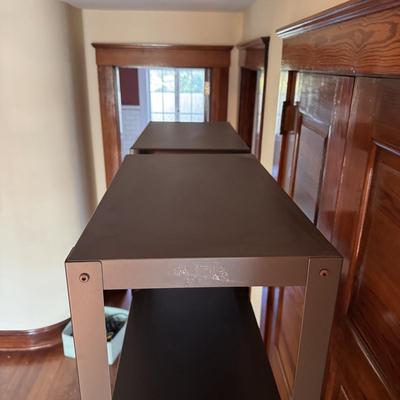 Two Identical Metal Shelves on Wheels (UO-DZ)