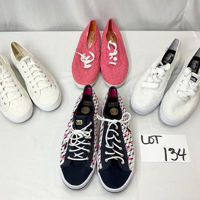 Lot C 134. Four Pair of Keds Shoes ( two new/new gently worn ) Size 8