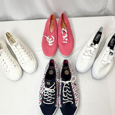 Lot C 134. Four Pair of Keds Shoes ( two new/new gently worn ) Size 8