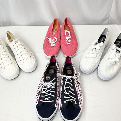 Lot C 134. Four Pair of Keds Shoes ( two new/new gently worn ) Size 8