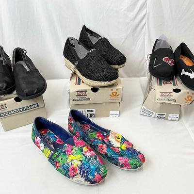 Lot B 138. Three NIB Bob’s from Skechers Size 8.5 & One Bob’s from Skechers gently worn Size 8.5