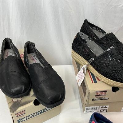 Lot B 138. Three NIB Bob’s from Skechers Size 8.5 & One Bob’s from Skechers gently worn Size 8.5