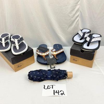 Lot B 142 Two NIB Bass Shoes, New Tommy Hifiger Shoes & One Umbrella