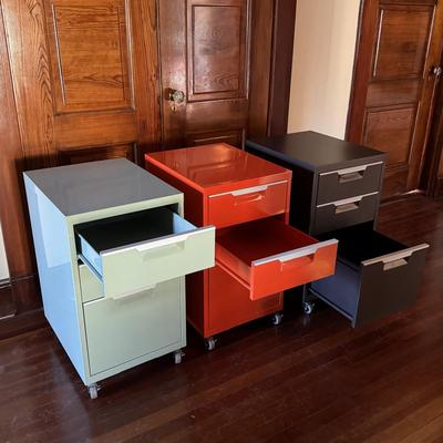Three Multi-Colored File Cabinets (UO-DZ)