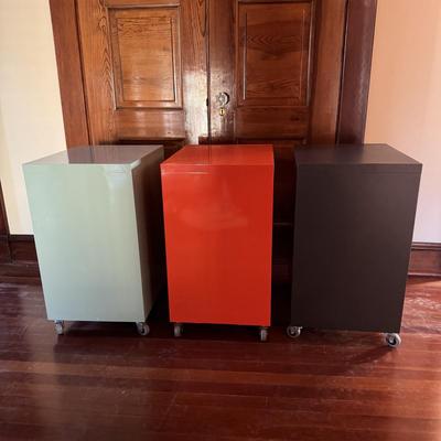 Three Multi-Colored File Cabinets (UO-DZ)