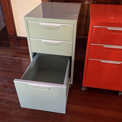 Three Multi-Colored File Cabinets (UO-DZ)