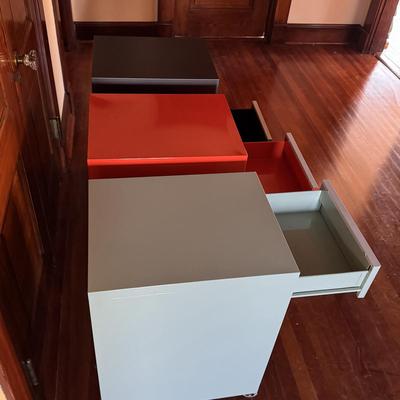 Three Multi-Colored File Cabinets (UO-DZ)