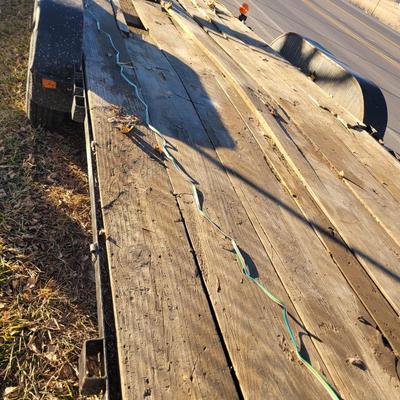 Sale Photo Thumbnail #165: Trailer measures 17 feet long with an additional four foot tongue. Some of the lights work but this is definitely a project, needs decking and wiring and the jack does not go down. The good news is that it has one brand new tire that I put on and paid for