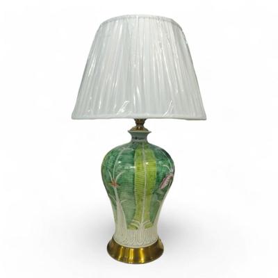 Pair of Hand Painted Chinese Bok Choy Cabbage Glazed Porcelain Table Lamp