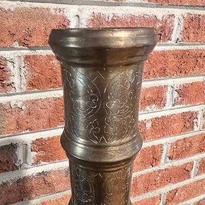 Pair of Etched Brass Floor Candle Holders