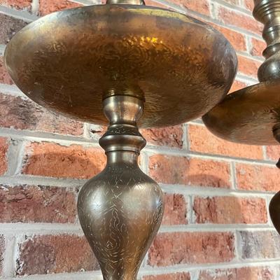 Pair of Etched Brass Floor Candle Holders