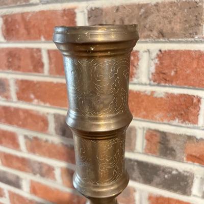 Pair of Etched Brass Floor Candle Holders
